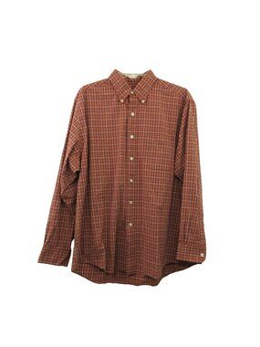 Brooks Brothers Men's Dress Shirt Sz Large Red Plaid Button Down L/S 100% Cotton